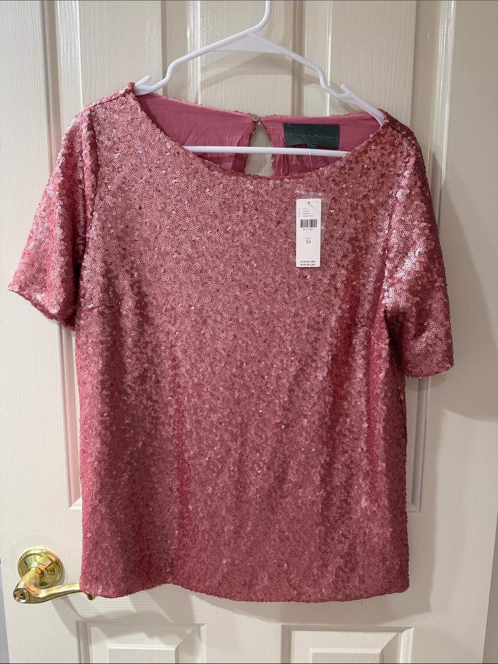 NWT XS Sunday in Brooklyn Rose Pink Sequin Short-Sleeve Top